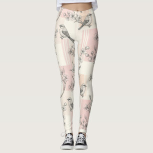 Vintage Bird Blossom Toile Stripe (2) Leggings