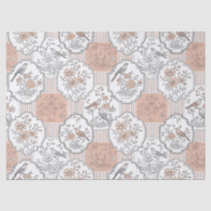 Vintage Bird Blossom Toile Stripe (3) Tissue Paper