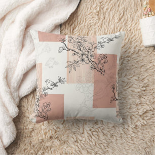 Vintage Bird Blossom Toile Stripe (5) Cushion