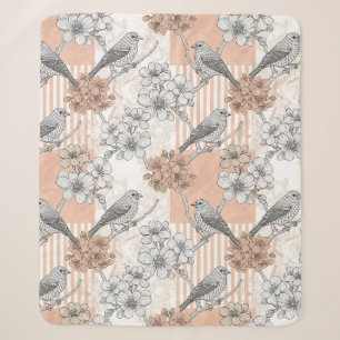 Vintage Bird Blossom Toile Stripe (5) Sherpa Blanket