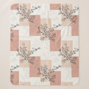 Vintage Bird Blossom Toile Stripe (6) Sherpa Blanket