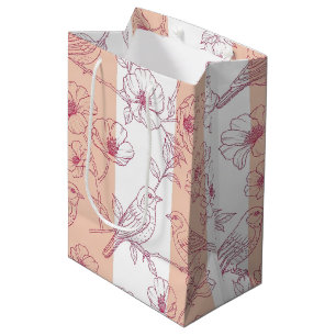 Vintage Bird Blossom Toile Stripe (8) Medium Gift Bag