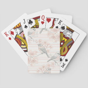 Vintage Bird Blossom Toile Stripe (8) Playing Cards