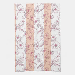 Vintage Bird Blossom Toile Stripe (8) Tea Towel