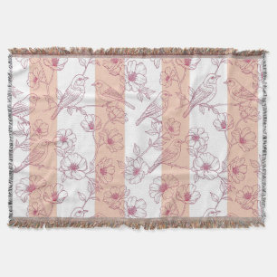 Vintage Bird Blossom Toile Stripe (8) Throw Blanket