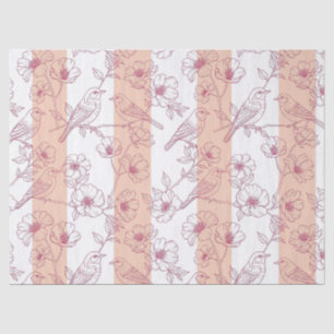 Vintage Bird Blossom Toile Stripe (8) Tissue Paper