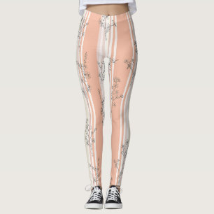 Vintage Bird Blossom Toile Stripe (9) Leggings