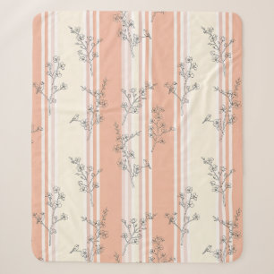 Vintage Bird Blossom Toile Stripe (9) Sherpa Blanket