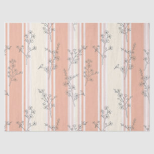 Vintage Bird Blossom Toile Stripe (9) Tissue Paper