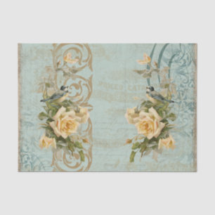 Vintage Bird Blue Ephemera Yellow Floral Decoupage Tissue Paper