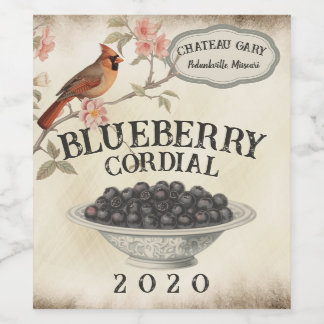 Vintage bird blueberry blueberries vinegar cordial wine label