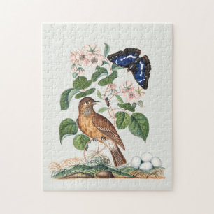 Vintage Bird & Botanical Floral Art Print Jigsaw Puzzle