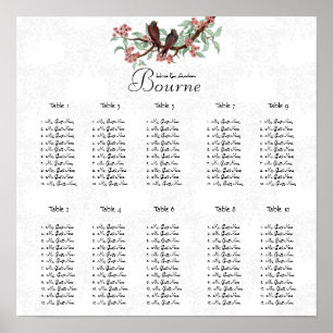 Vintage Bird Burgundy Pink Seating Chart 12 Tables