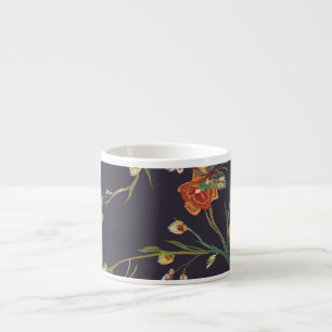 Vintage Bird, Butterfly, Embroidery Watercolor. Espresso Cup
