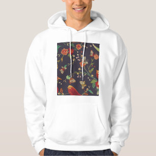 Vintage Bird, Butterfly, Embroidery Watercolor. Hoodie