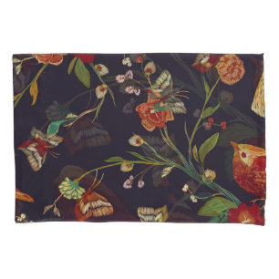 Vintage Bird, Butterfly, Embroidery Watercolor. Pillowcase