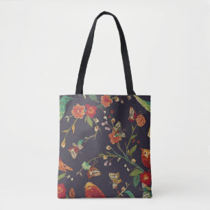 Vintage Bird, Butterfly, Embroidery Watercolor. Tote Bag