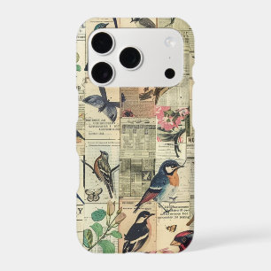 Vintage Bird Butterfly Newspaper Botanical