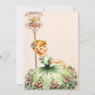 Vintage Bird Cage and Flower Girl In a Dress Holiday Card