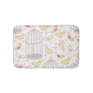 Vintage Bird Cage Animals Pretty Yellow Canary Bath Mat