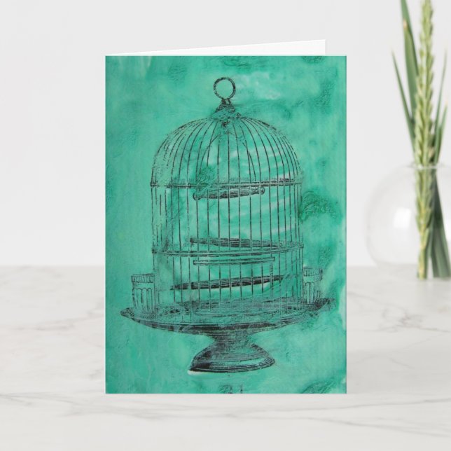 Vintage Bird Cage Birthday Card (Front)