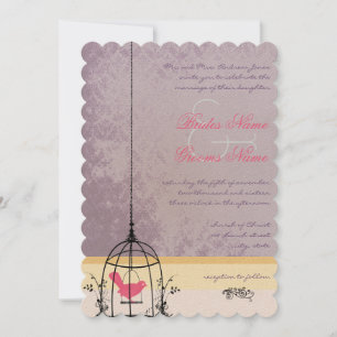 Vintage Bird Cage Eggplant  Wedding Invitations