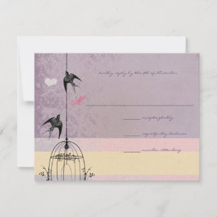 Vintage Bird Cage Eggplant  Wedding Invitations