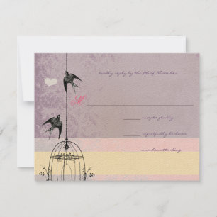 Vintage Bird Cage Eggplant  Wedding Invitations