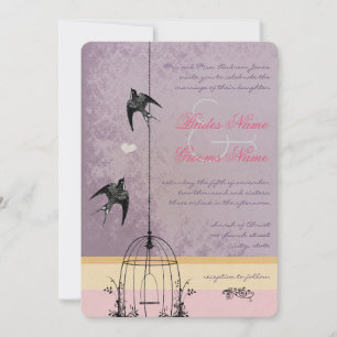 Vintage Bird Cage Eggplant Wedding Invitations