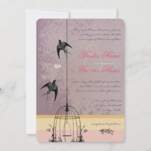 Vintage Bird Cage Eggplant  Wedding Invitations
