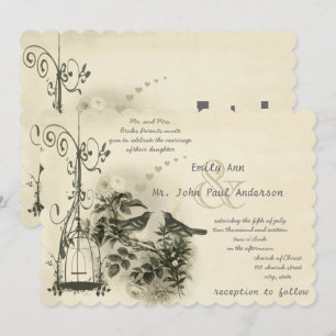 Vintage Bird Cage Love Bird Weddings Invitation
