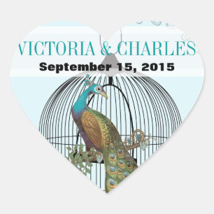 Vintage Bird Cage Musical Love Bird Aqua Weddings Heart Sticker