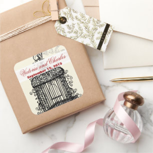 Vintage Bird Cage Musical Love Bird Aqua Weddings Square Sticker