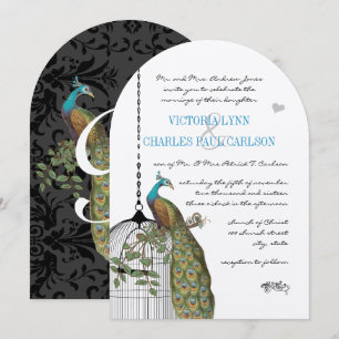 Vintage Bird Cage Peacock Wedding Invitations