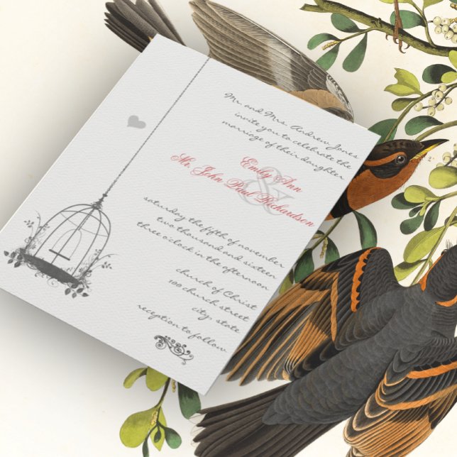 Vintage Bird Cage Pink Accents Wedding Invitations (Creator Uploaded)