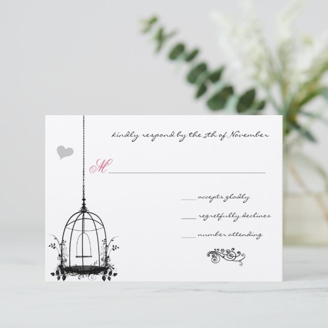 Vintage Bird Cage Red Accents Wedding Invitations (Standing Front)