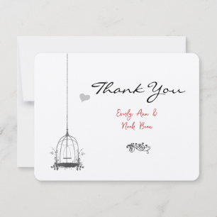 Vintage Bird Cage Red Accents Wedding Thank You Card