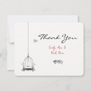 Vintage Bird Cage Red Accents Wedding Thank You Card