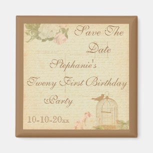 Vintage Bird Cage & Roses 21st Birthday Magnet