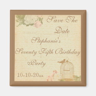 Vintage Bird Cage & Roses 75th Birthday Magnet