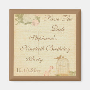 Vintage Bird Cage & Roses 90th Birthday Magnet