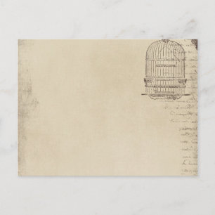 Vintage Bird Cage Script Postcard
