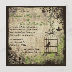 Vintage Bird Cage Wedding Invitation