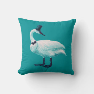 Vintage Bird Chic: Gentleman in Bow Tie Top Hat Cushion