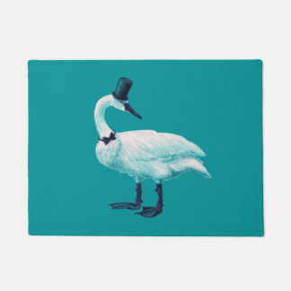 Vintage Bird Chic: Gentleman in Bow Tie Top Hat Doormat