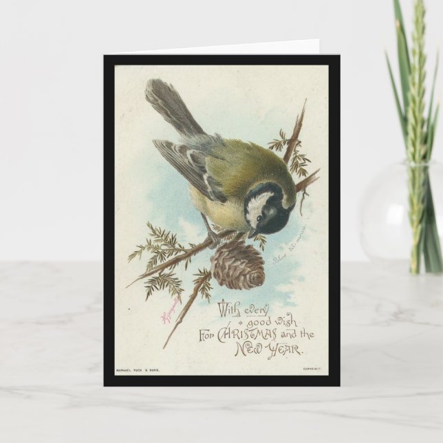 Vintage Bird Christmas and New Year Holiday Card (Front)