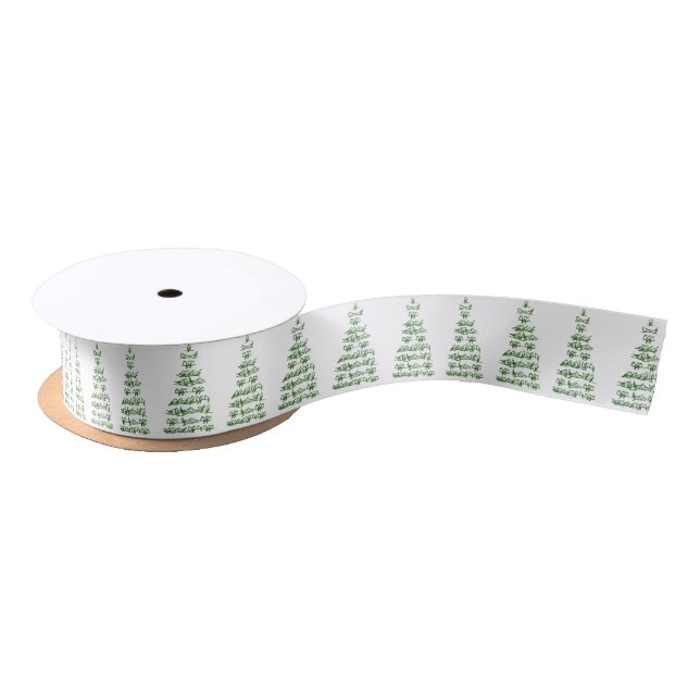 Vintage Bird Christmas Trees Satin Ribbon (Spool)