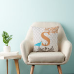Vintage Bird Coral Grey Aqua Monogram Tile Pattern Cushion<br><div class="desc">Vintage Bird Coral, Sea Blue and Orange Tangerine Damask Monogram Custom Accent Pillow on Grey - To change Colours just click customise- then edit and use the last tool on the drop down menu to change the background colour - either choose from the swatches or enter your RGB Hex Code...</div>