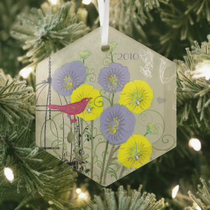 Vintage Bird Damask Bird Cage Christmas Ornament