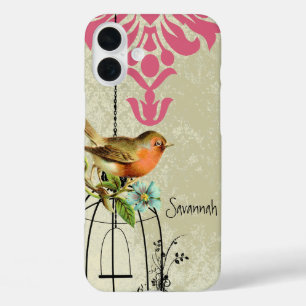 Vintage Bird Damask Bird Cage iPhone Case